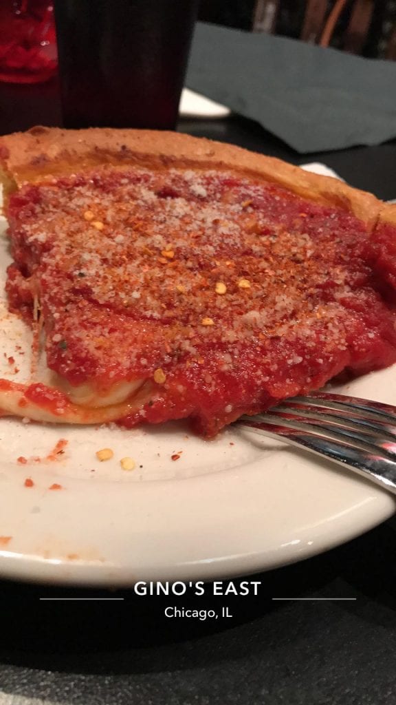 Deep dish pizza from Geno's East in Chicago