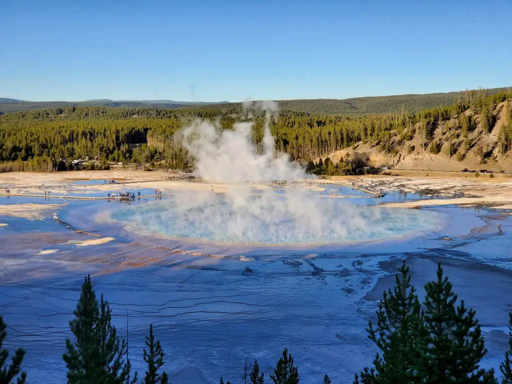 Grand Prismatic Spring with smoke