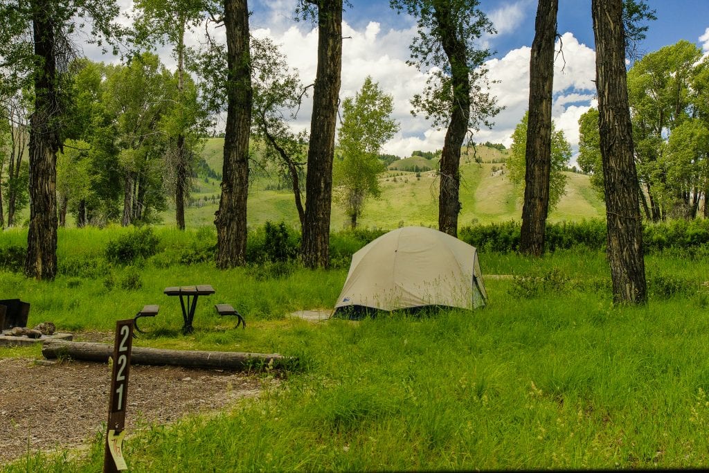 Gros Ventre Campground in Grand Teton National Park. This is one of the last campgrounds to fill.