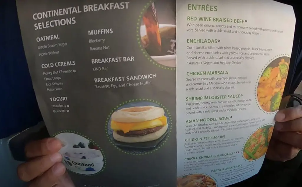 Amtrak Dining Car Menu