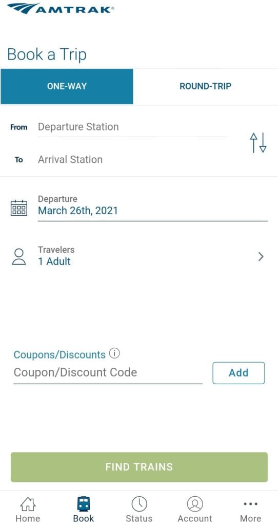 Amtrak booking options