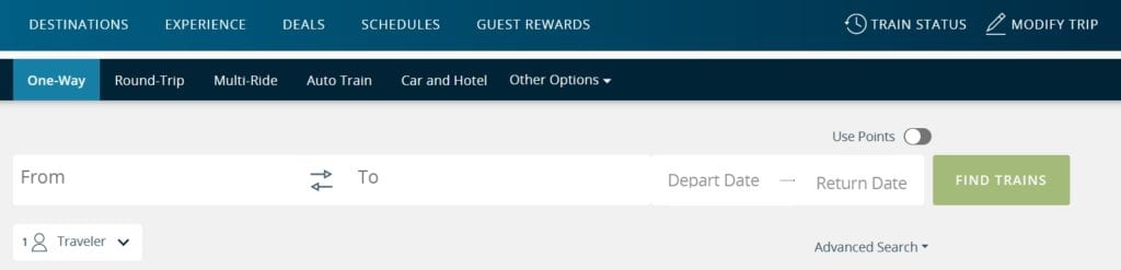 Amtrak booking options