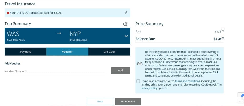 Amtrak booking options