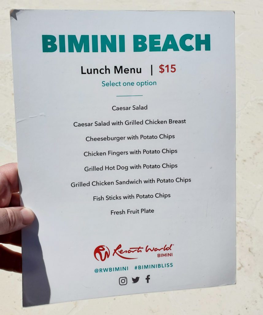Bimini Beach Lunch Menu