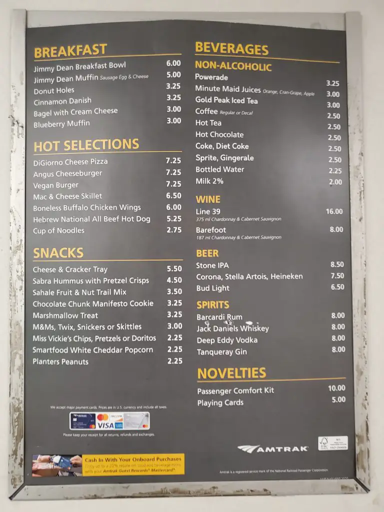 Amtrak Cafe Menu