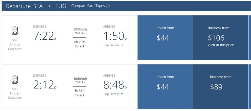 train travel from seattle